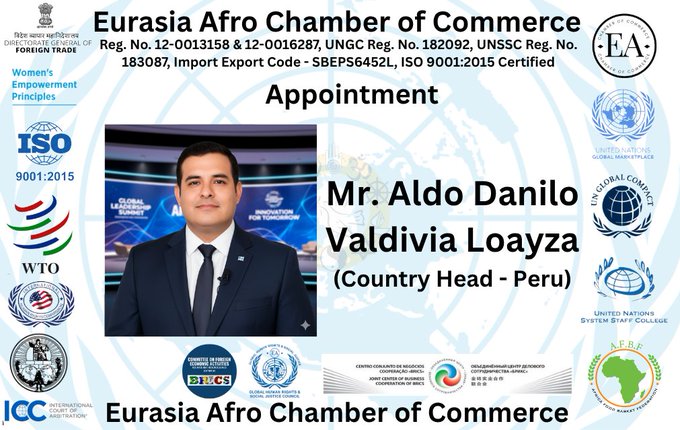 La Cámara de Comercio Afro-Eurasia nombra a Aldo Danilo Valdivia Loayza, coach AICM Nº1421, como Director Nacional para Perú